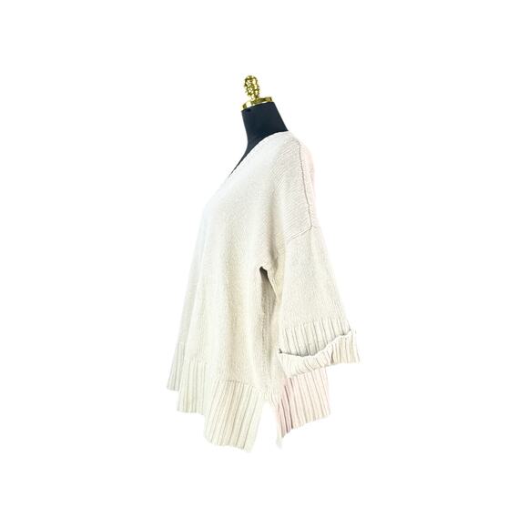 LOFT Wool Blend Sweater - V-neck - 3/4 Cuff Sleeve- Tan, Size M - Picture 2 of 5